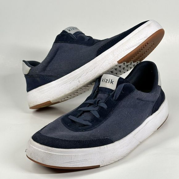 Kizik The Prague Navy Blue Canvas Suede Sneakers Shoes Mens 13 Wide W 14.5 Wide - Picture 1 of 16